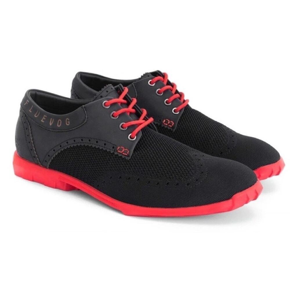 John Fluevog FUTURE ROUND TOE
ORBIT BROGUE WINGTIP DERBY SHOES Red Black Size 9M